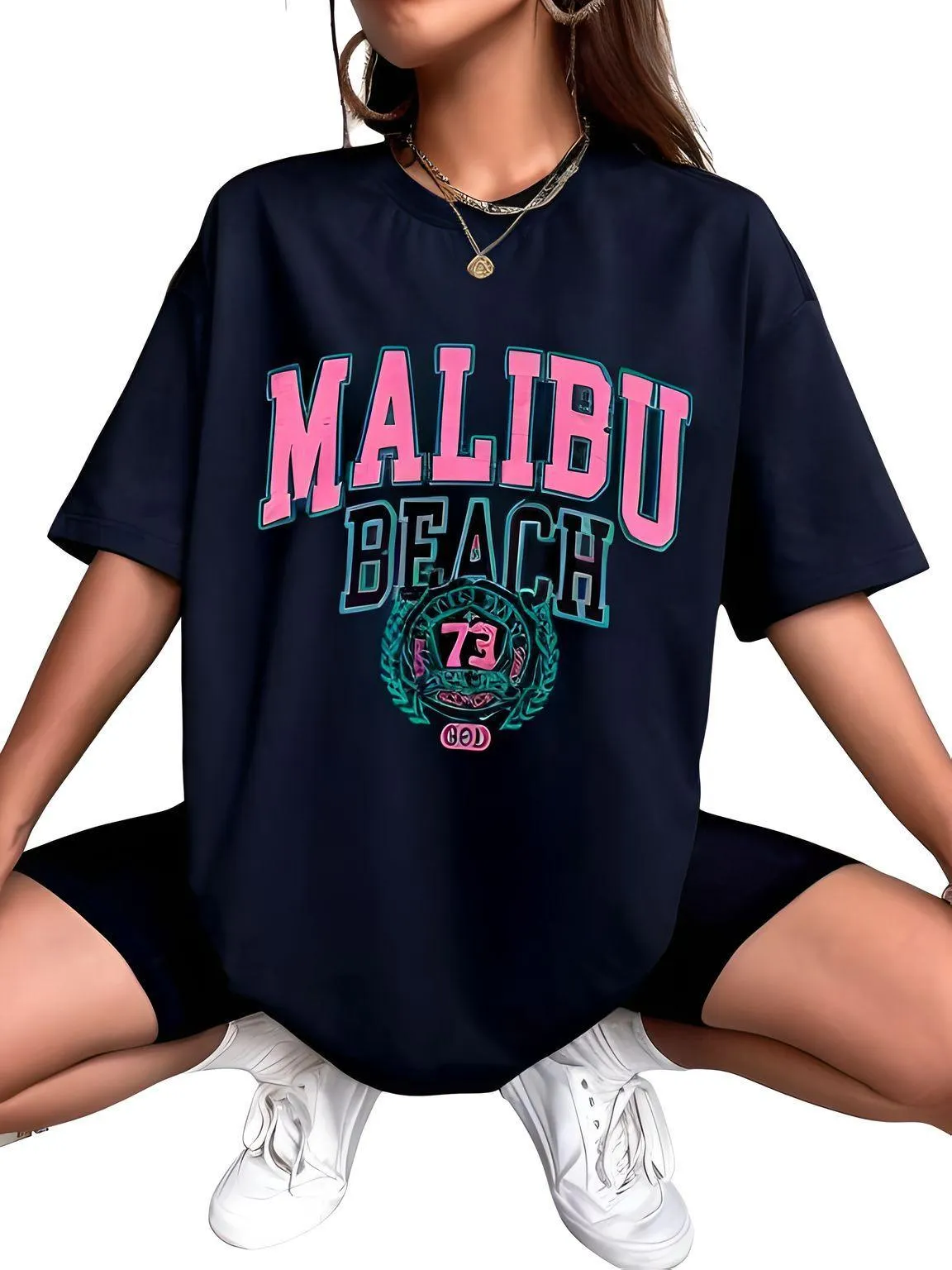 Women's Malibu Beach T-Shirt Cotton Washed Print Tee Shirt Fashion Loose Tops Casual Female Clothes