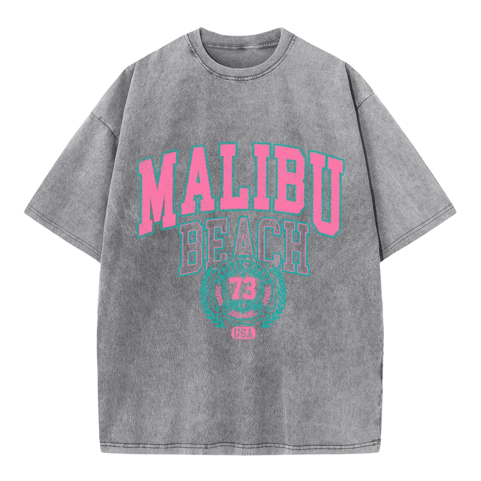 Women's Malibu Beach T-Shirt Cotton Washed Print Tee Shirt Fashion Loose Tops Casual Female Clothes