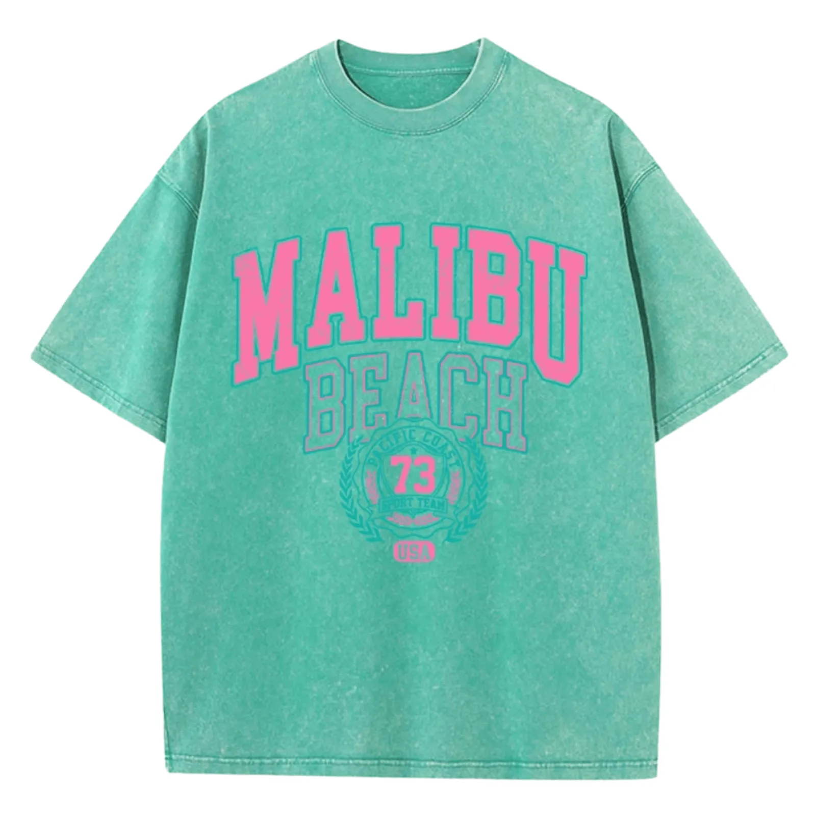 Women's Malibu Beach T-Shirt Cotton Washed Print Tee Shirt Fashion Loose Tops Casual Female Clothes