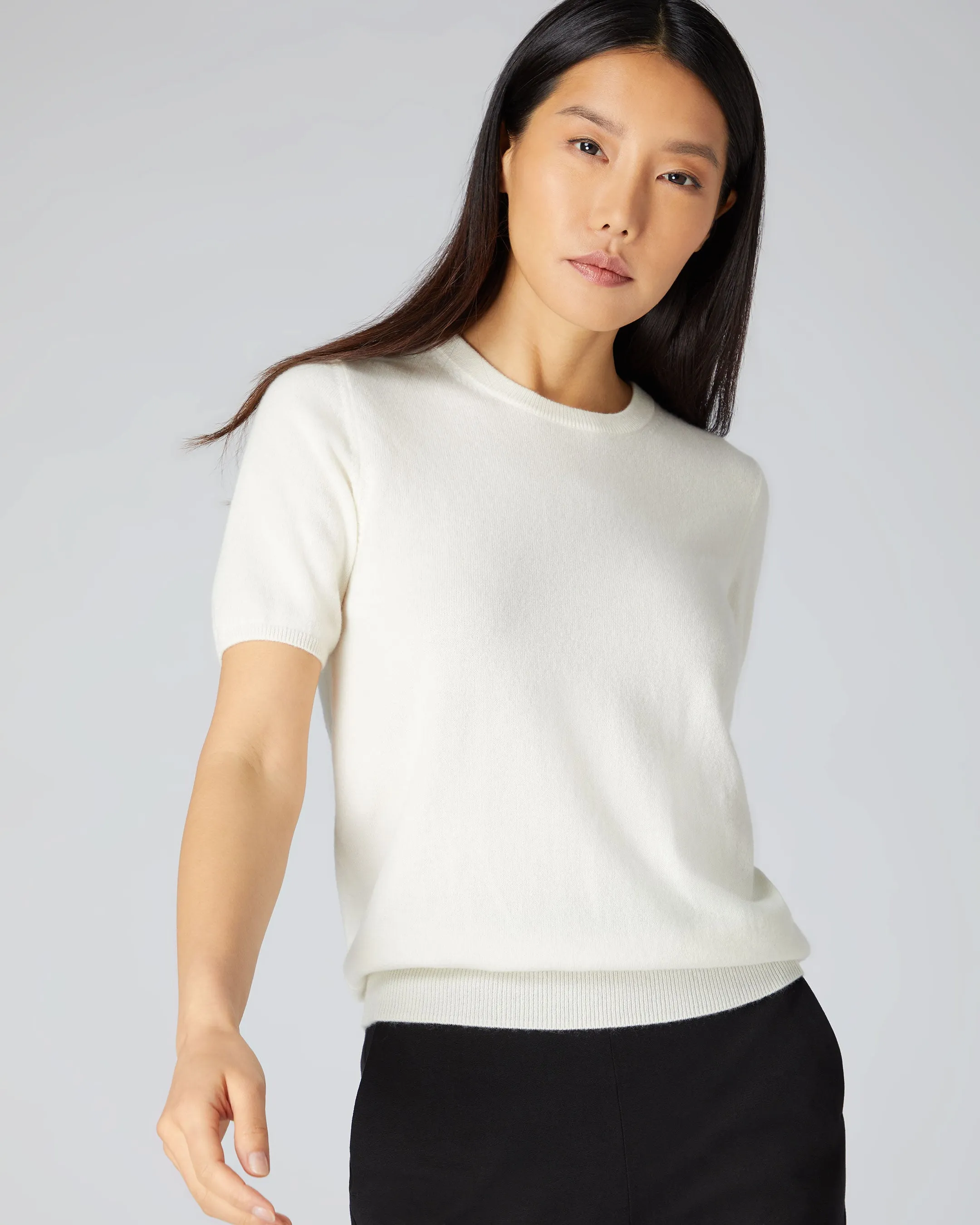 Women's Milly Classic Cashmere T-Shirt New Ivory White