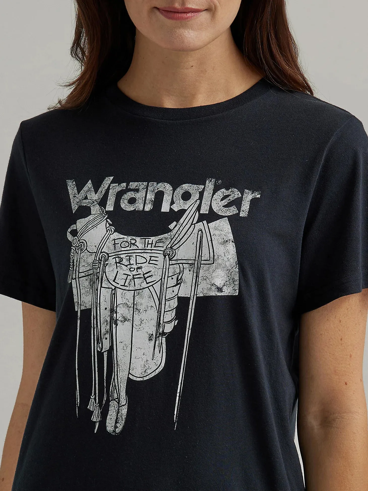 Women's Wrangler 112344186 Retro Western Graphic Black Short Sleeve Tee Shirt